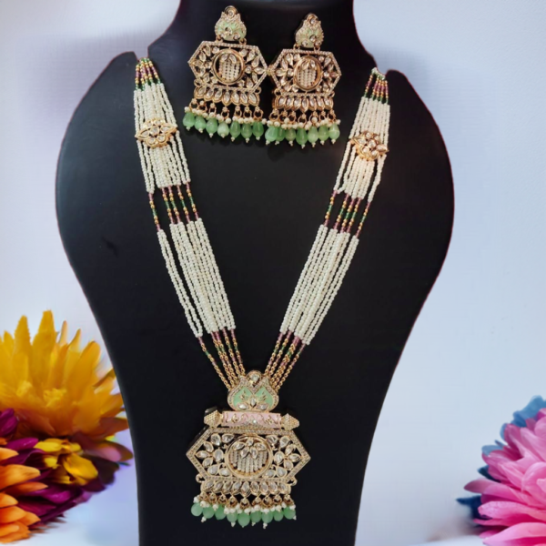 Luxurious Long Kundan Pandal Set with Elegant Earrings