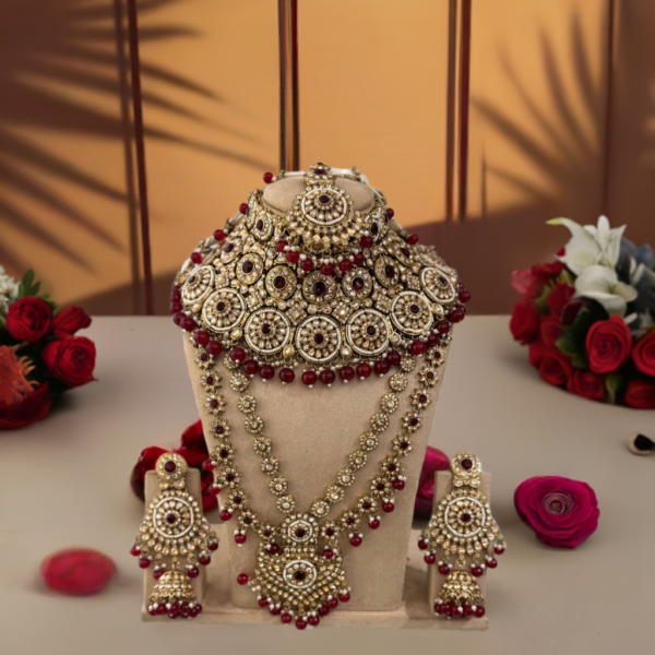 Luxury Bridal Brass Stone Necklace Set – Premium Artificial Jewelry for Elegant Brides