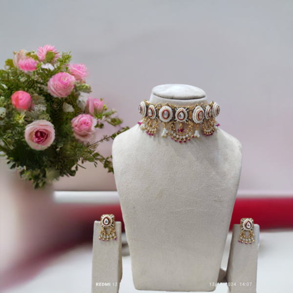 "Regal Charm: Luxury Copper Choker Necklace Set with Pink Accents