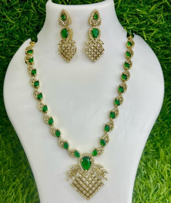 "Royal Glow: Luxury Mehendi Polish AD Necklace Set in Green