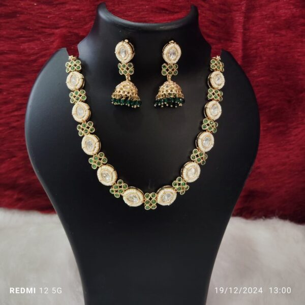 "Royal Glow: Luxury Kundan Necklace Set in Green & Golden Tones