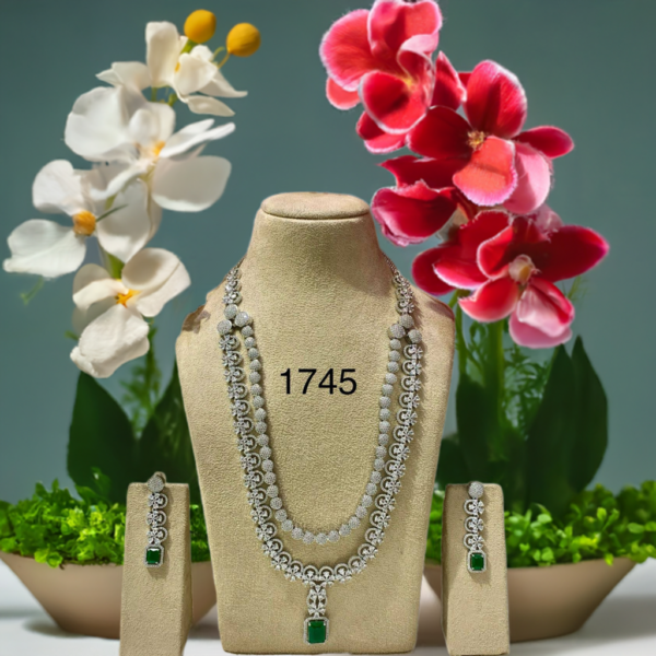 Exquisite Double-Layer Royal Green AD Necklace Set 
