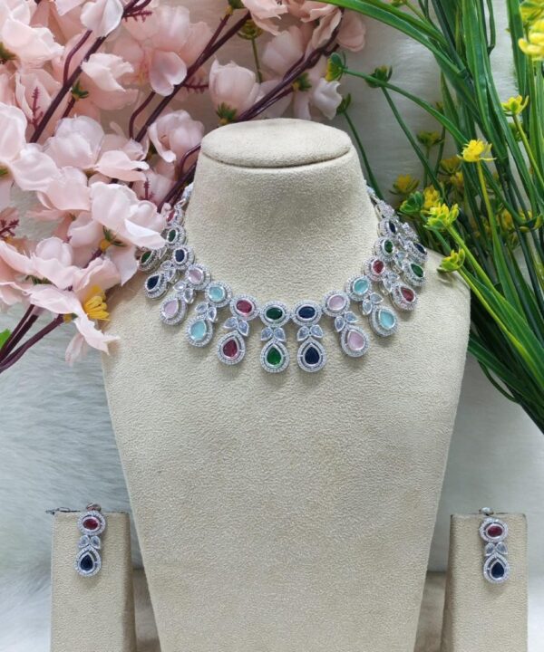 Luxurious Multi-Color AD Necklace Set – A Masterpiece of Elegance
