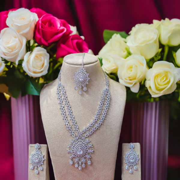Luxurious AD Necklace Royal Silver Double-Layer Necklace Set
