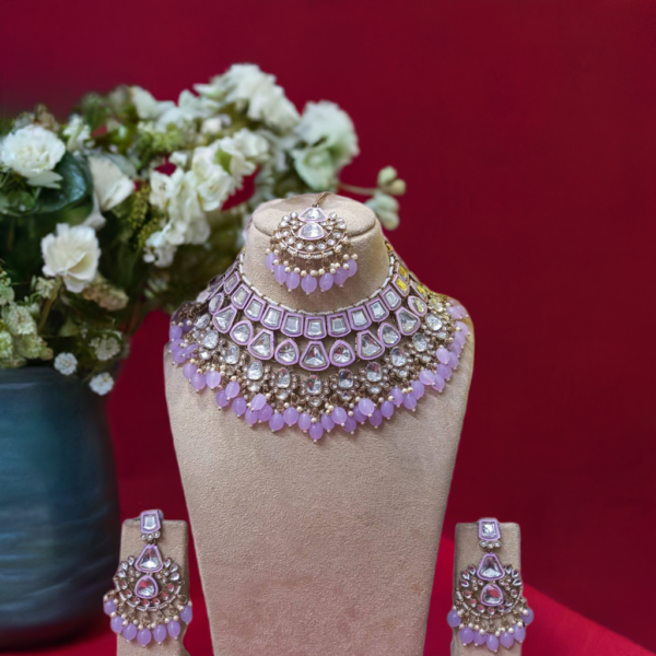 Luxurious AD Necklace Set – Royal  Lite Blue Silver Elegance