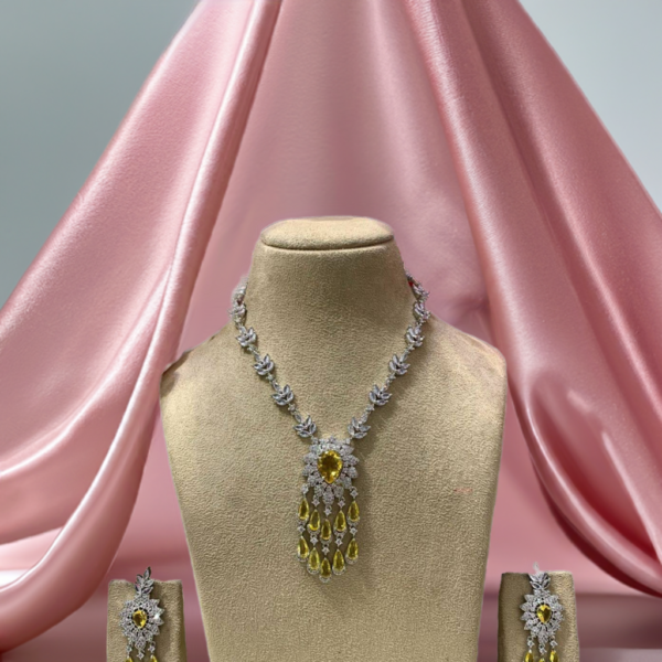 Luxurious AD Necklace Set – Royal yellow & Silver Elegance