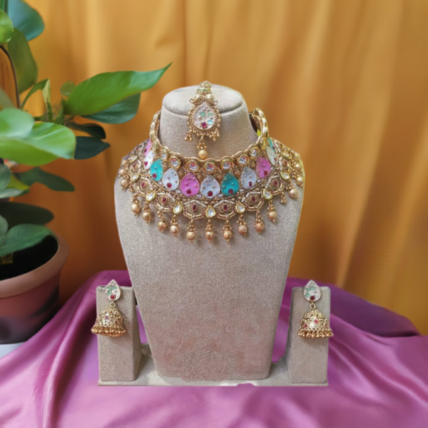 Luxurious Copper Choker Set with Maang Tikka – Royal With Multi Color