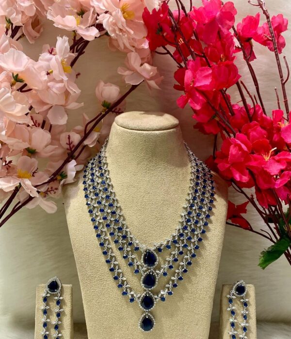Royal Black Luxury AD Necklace Set – Three-Layered Elegance