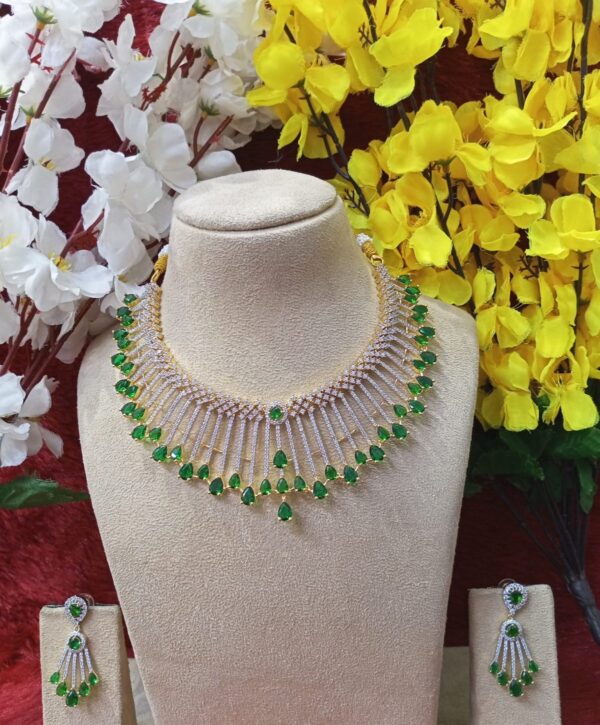 Luxurious AD Royal Green & Silver Necklace Set – A Regal Statement of Elegance