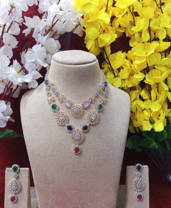 Luxurious AD Double-Layer Necklace Set – A Royal Masterpiece