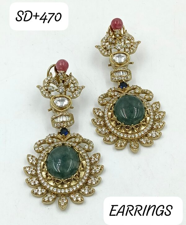 Long Moissanite Polki Earrings Green